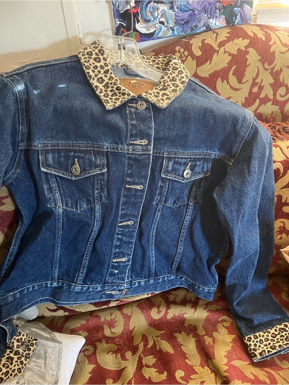 Route 66 Blue Denim Jacket with Leopard Trim